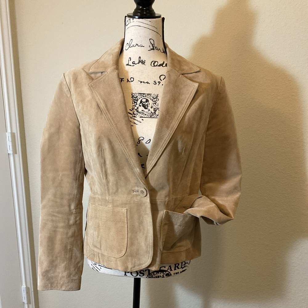 New York & Company Womens Tan Leather One-Button Blazer Size 10